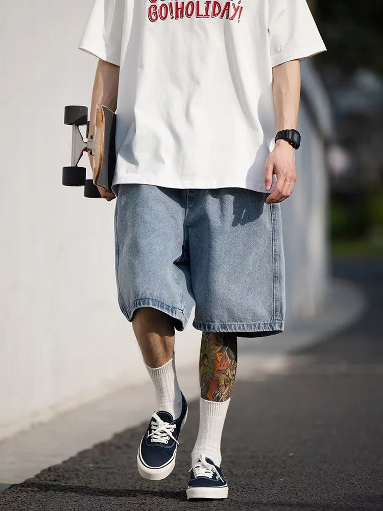 Men's Shorts Jeans Blue Denim Jorts Baggy Harajuku Pants Streetwear Y2k Unisex Oversize Korean Fashion Vintage Summer Clothes