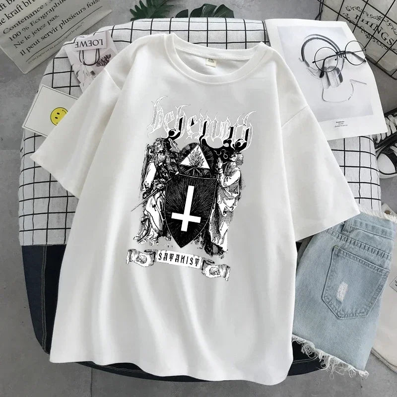Women's T-shirt Harajuku Y2K Top Oversized T Shirt Retro Korean Style Black Demon Punk Gothic Anime Print Clothes Streetwear