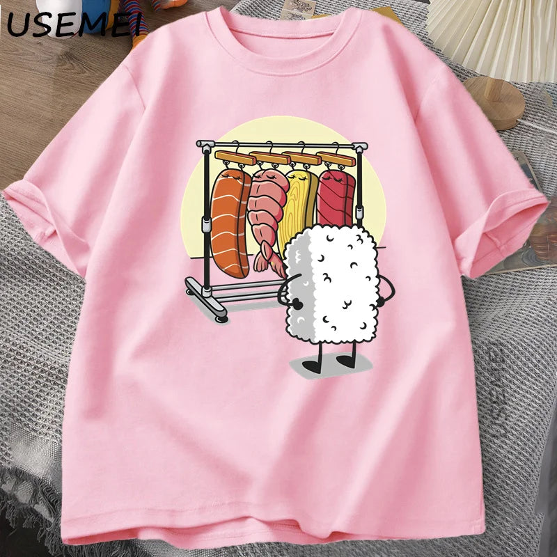 Sushi Wardrobe T Shirt Women Men Funny High Quality T-shirt Cotton Graphic T Shirts Loose Short-sleeve Pritned Tshirt Man Tops