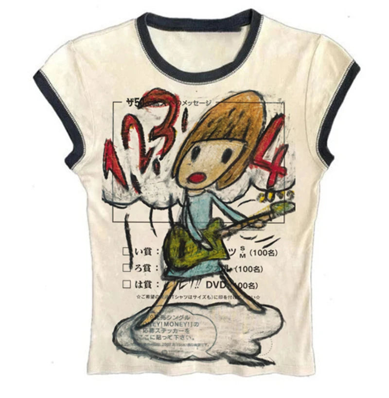 Y2K Korean Popular Clothes Emo Summer Baby Tee Streetwear Gothic Harajuku Graphic Aesthetic Print T-shirt Women Vintage Crop Top