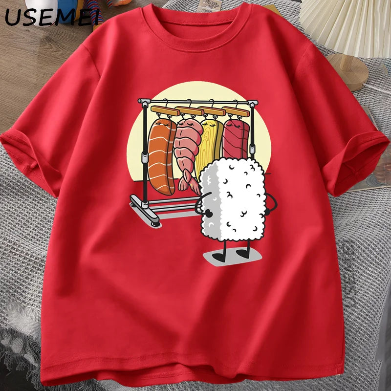 Sushi Wardrobe T Shirt Women Men Funny High Quality T-shirt Cotton Graphic T Shirts Loose Short-sleeve Pritned Tshirt Man Tops