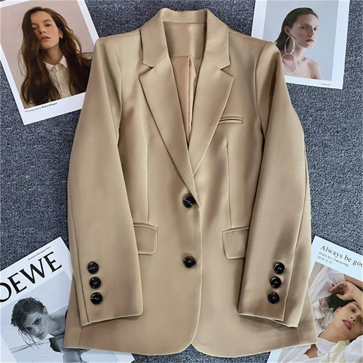 2025 Women Jacket New in Korean Fashion Small Suit Top Brown Suit Coat Clothes Loose Straight Temperament Slim Blazer for Women