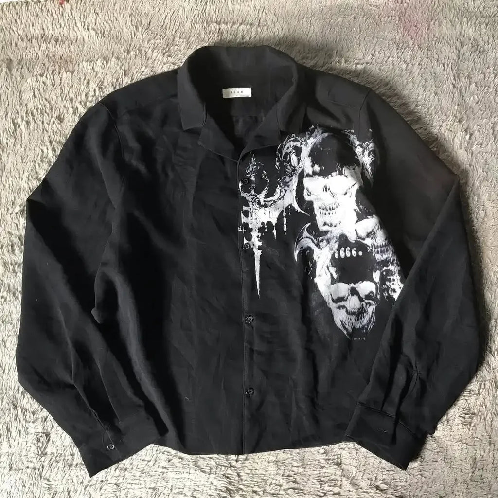 Y2K White Shirt Affliction Retro T Shirt Harajuku Men Skull Holy Writ Letter Printing Tee Fashion Gothic Short Sleeves Tops