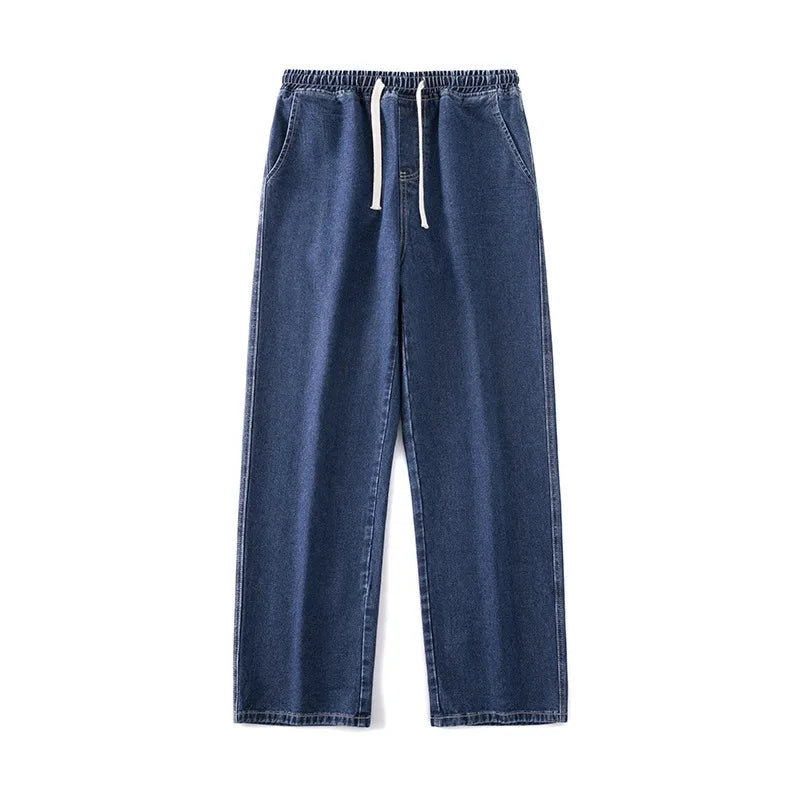 Korean casual solid color versatile men's classic long pants all season straight leg denim wide leg pants light blue gray black
