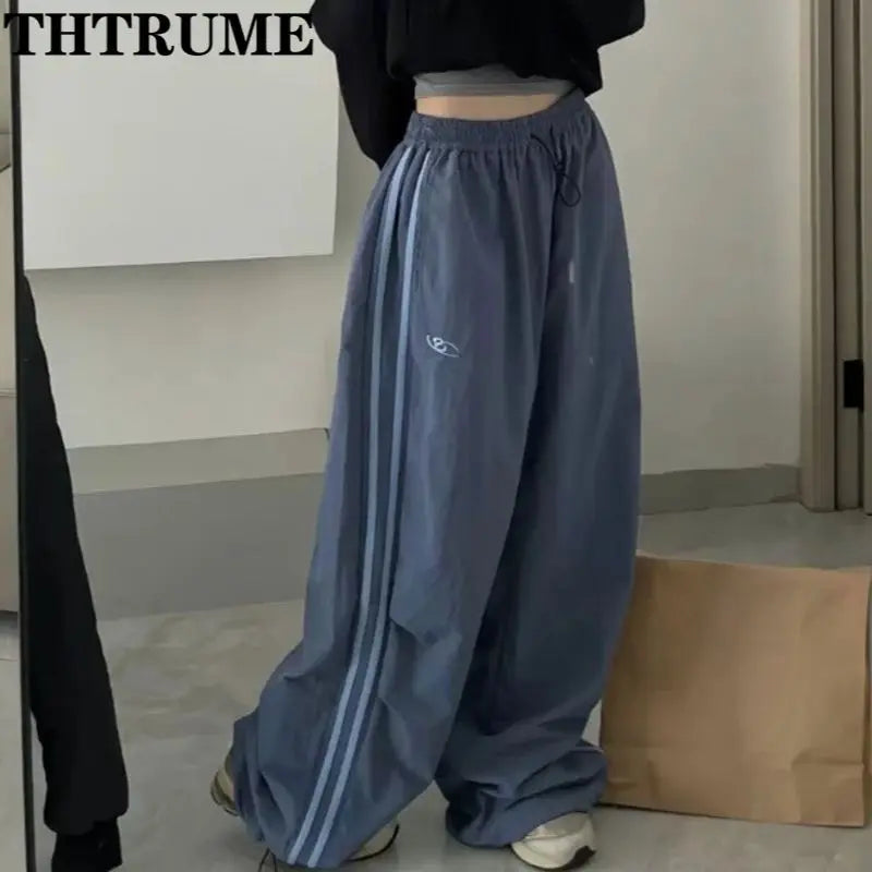 Y2K Vintage Women Loose Pants Oversized Hip Hop Drawstring Pocket Fashion Chic Cargo Pant Casual Office Lady Baggy New Trousers