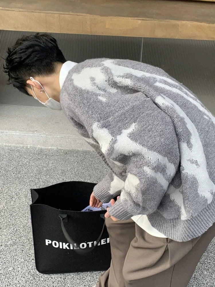 Man Clothes Graphic Jacket Cardigan Knitted Sweaters for Men Coat Maletry Y2k Streetwear Plus Size Tops 90s Vintage Loose Fit