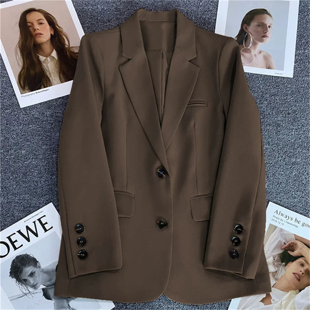 2025 Women Jacket New in Korean Fashion Small Suit Top Brown Suit Coat Clothes Loose Straight Temperament Slim Blazer for Women