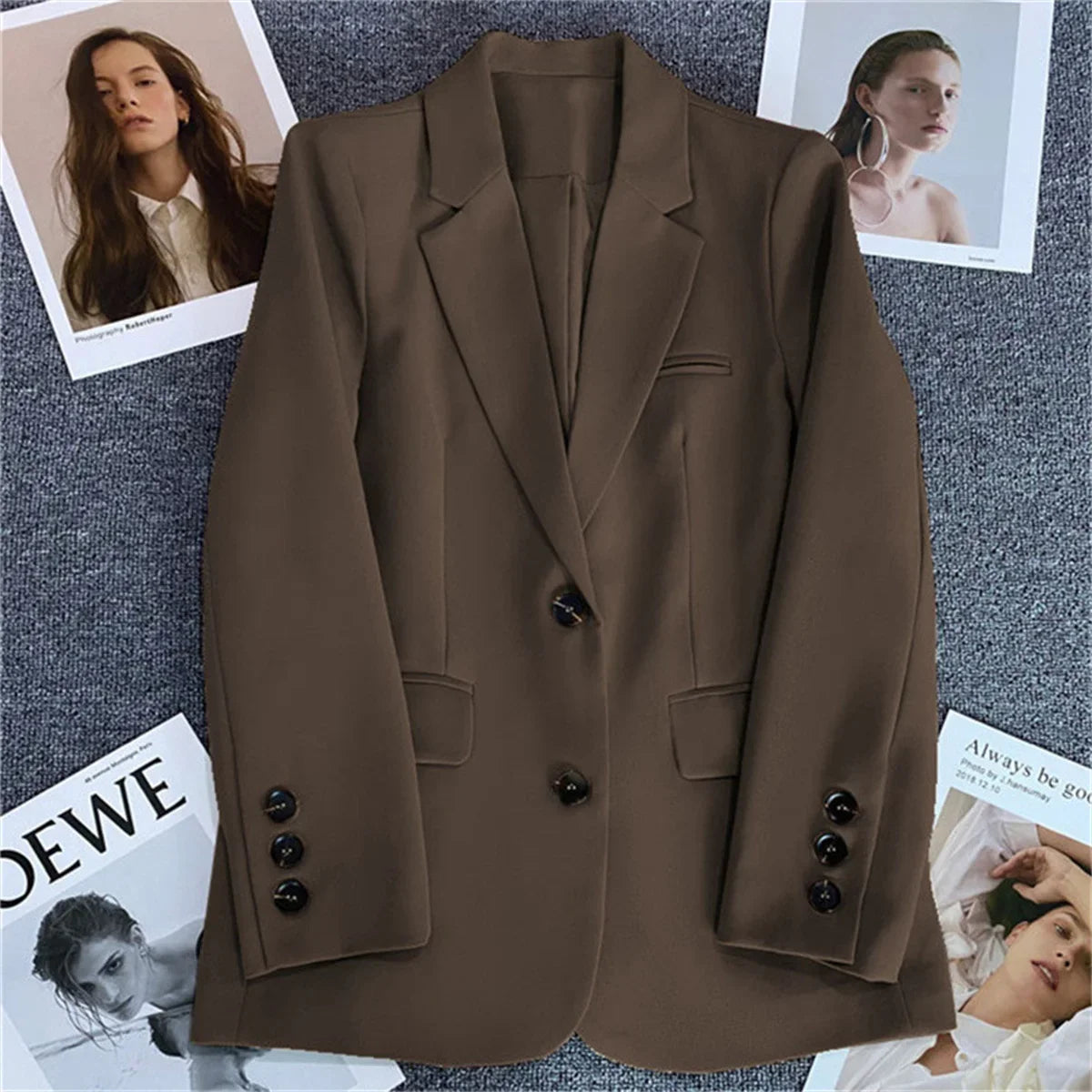 2025 Women Jacket New in Korean Fashion Small Suit Top Brown Suit Coat Clothes Loose Straight Temperament Slim Blazer for Women