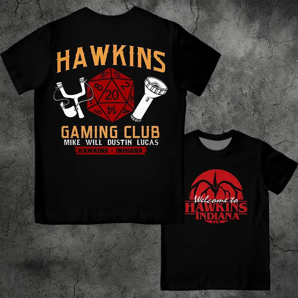 Eddie Munson Stranger Vintage Print T-shirt Demogorgon Cannibal Flower Hawkins Graphic Tee Y2K Streetwear Men's And Women's Tops