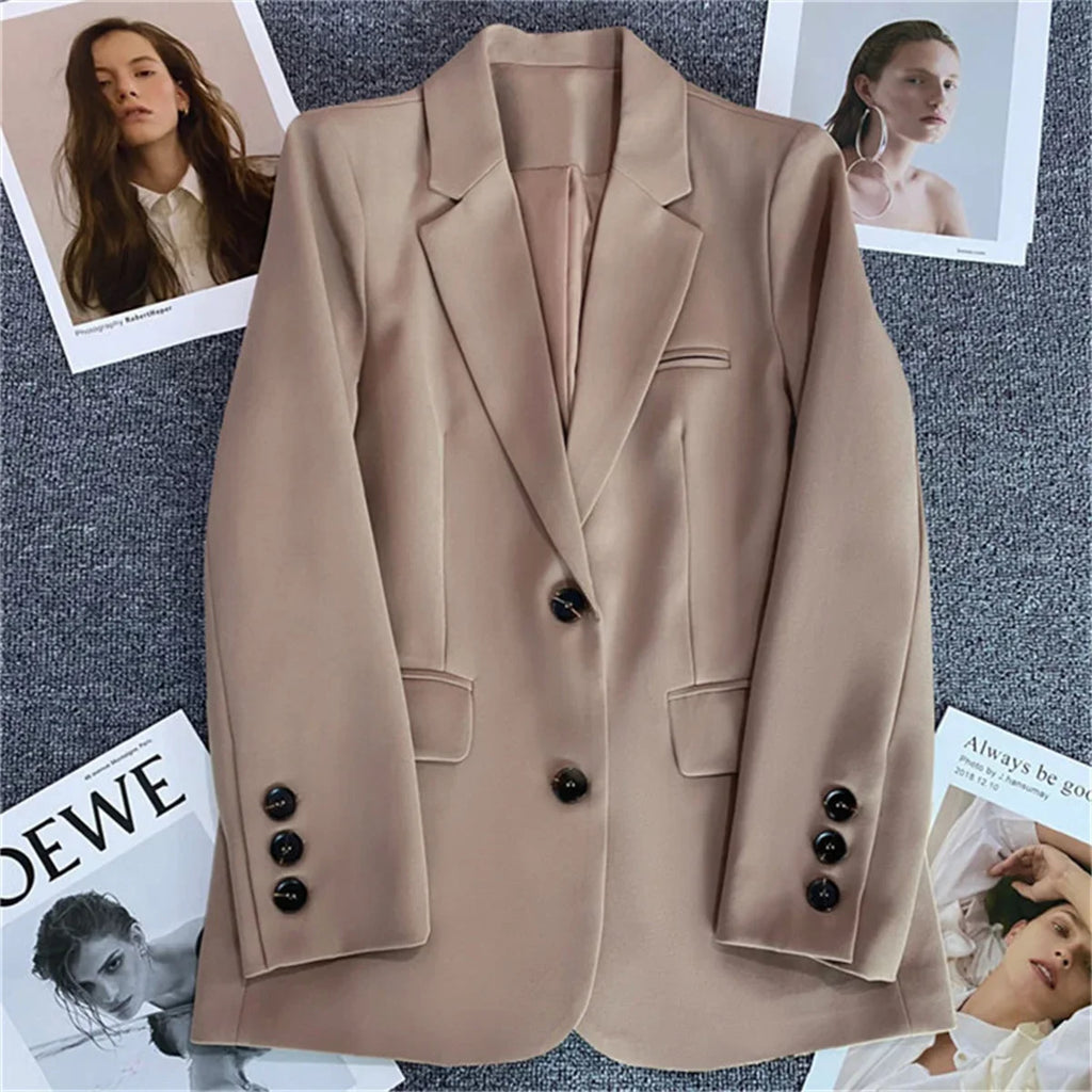2025 Women Jacket New in Korean Fashion Small Suit Top Brown Suit Coat Clothes Loose Straight Temperament Slim Blazer for Women