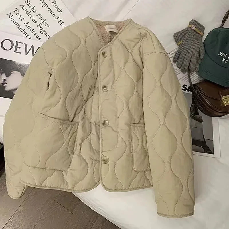 Korean version of pink lambswool cotton-padded clothes women's winter new thick round neck lambswool coat cotton-padded jacket