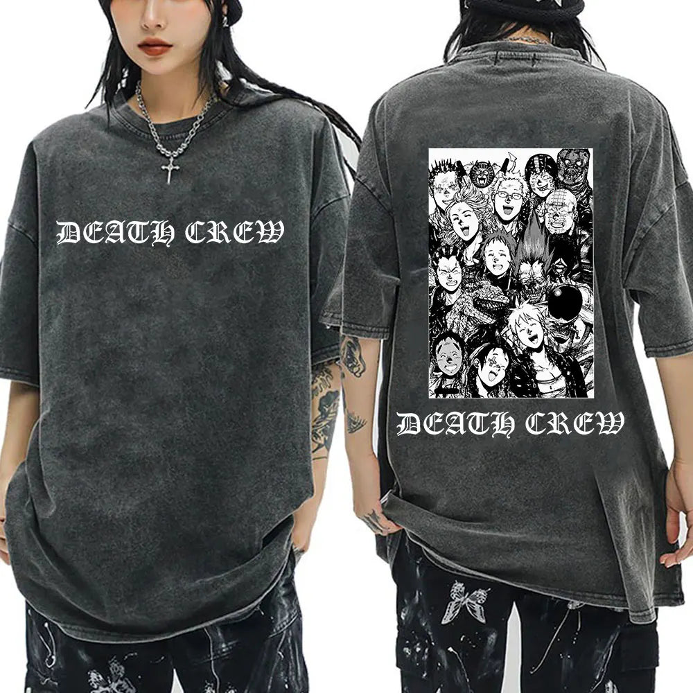Japanese Anime Dorohedoro Kaiman Vintage Washed T-shirt Men Women Cool Manga Graphic T-shirts Gothic Horror Tee Shirt Oversized