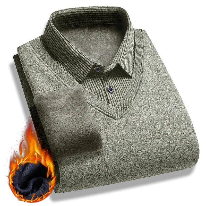 New Autumn Men's Polo Collar Shirts Fashion Knitting Pullovers Striped Thick Polo Shirts Slim Fit Korean Mens Top Clothes