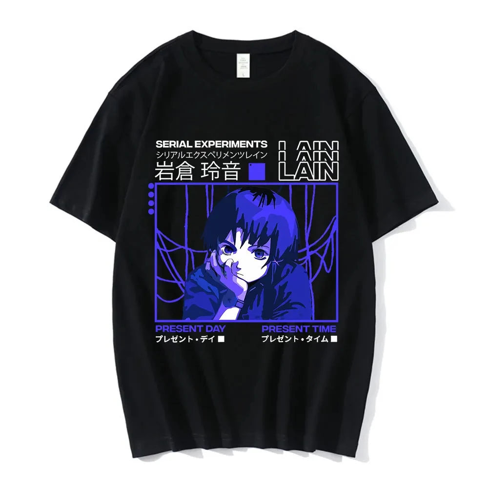 Anime Serial Experiments Lain T-Shirt Men Women Graphic T Shirts Unisex Iwakura Manga Girl Sci Fi Short Sleeve Tee Tops 62463