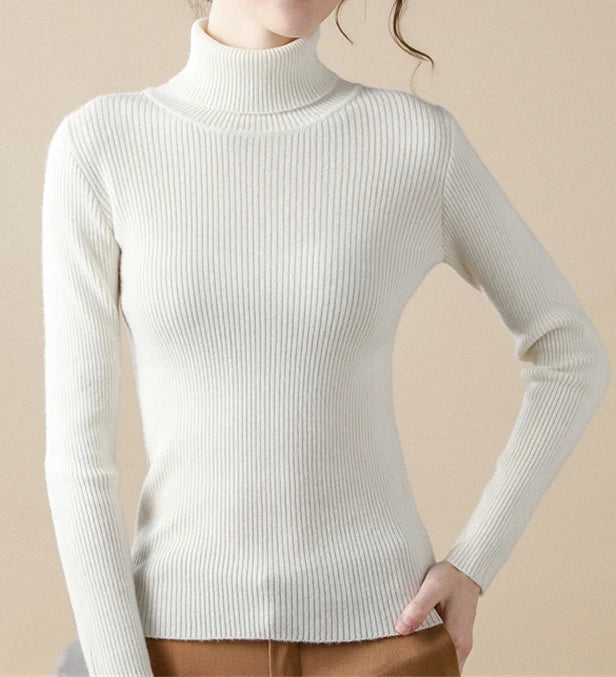 Autumn and winter new Korean slim fit women's pullover sweater knitted sweater pull up women's high neck sweater women