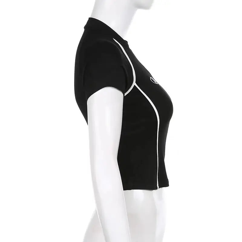 Y2K Korean Vintage Streetwear Casual Acubi Harajuku Egirl T-Shirts Grunge Tops Aesthetics Oversized Tees Zip Up Crop Top Clothes