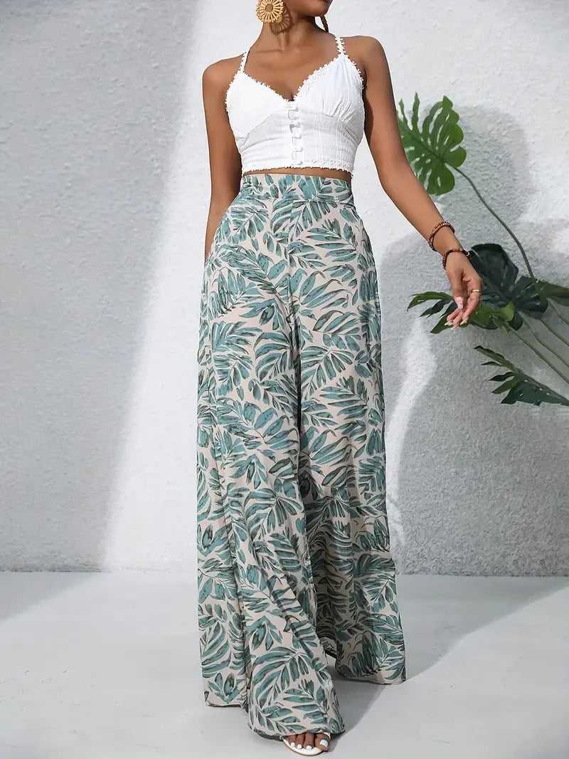 Qx Pants Painted Basic Mid-rise Loose Chiffon Pants Cropped Pants Korean Popular Clothes New Style Printed Casual Pants