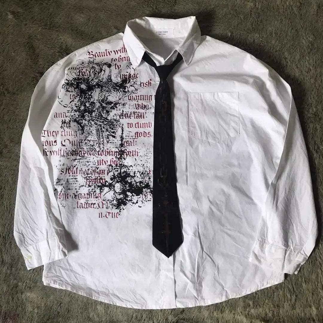 Y2K White Shirt Affliction Retro T Shirt Harajuku Men Skull Holy Writ Letter Printing Tee Fashion Gothic Short Sleeves Tops