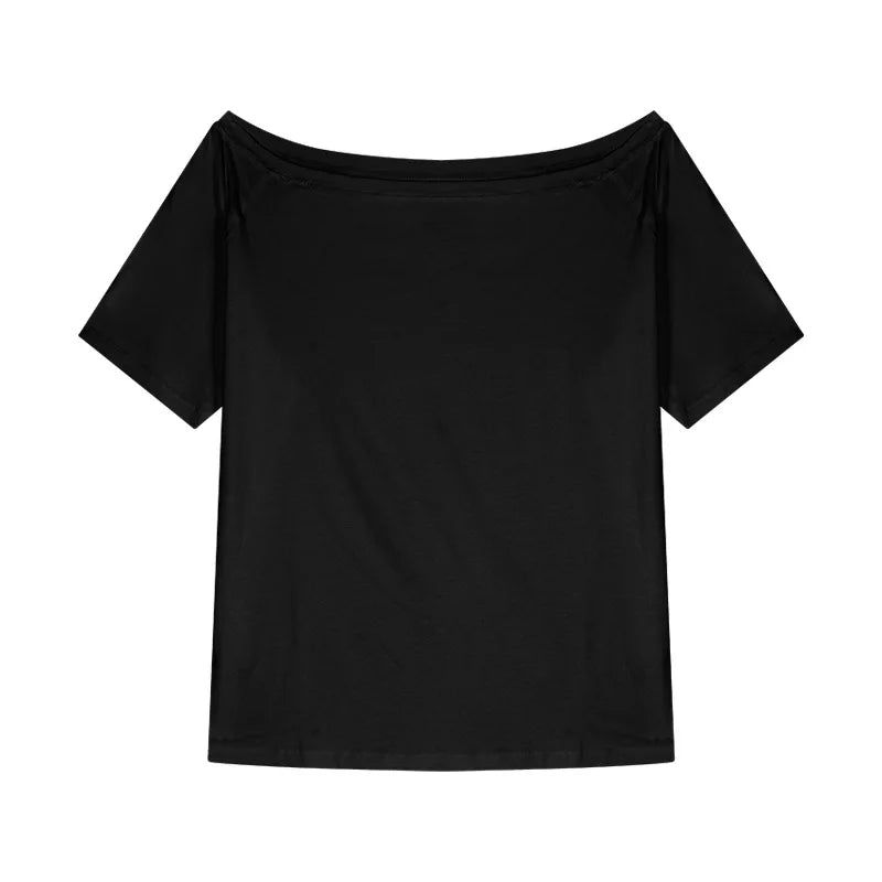 2025 Summer Off Shoulder T-shirt Women Sexy Y2K Korean Fashion Crop Tops Woman Vintage Japanese White Tee Shirt Femme Clothes