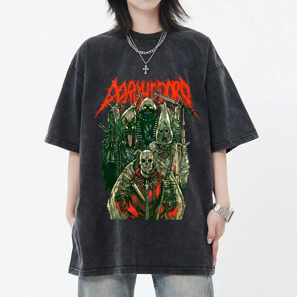 Japanese Anime Dorohedoro Kaiman Vintage Washed T-shirt Men Women Cool Manga Graphic T-shirts Gothic Horror Tee Shirt Oversized