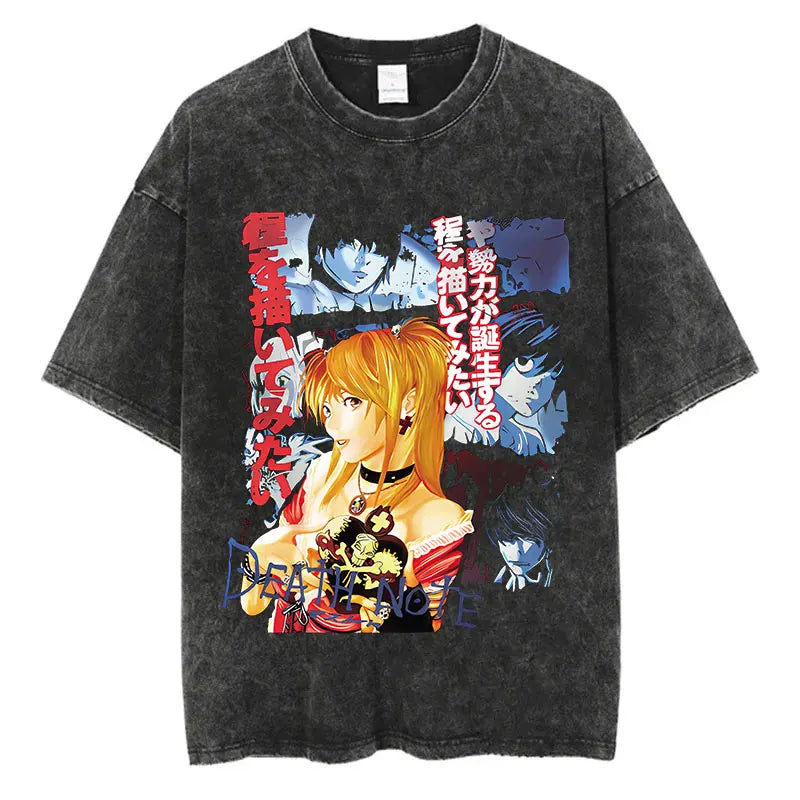 Harajuku Vintage Washed T Shirts Death Note Anime Graphic Printing T Shirt Oversize Cotton Fashion Streetwear Unisex Top Tee