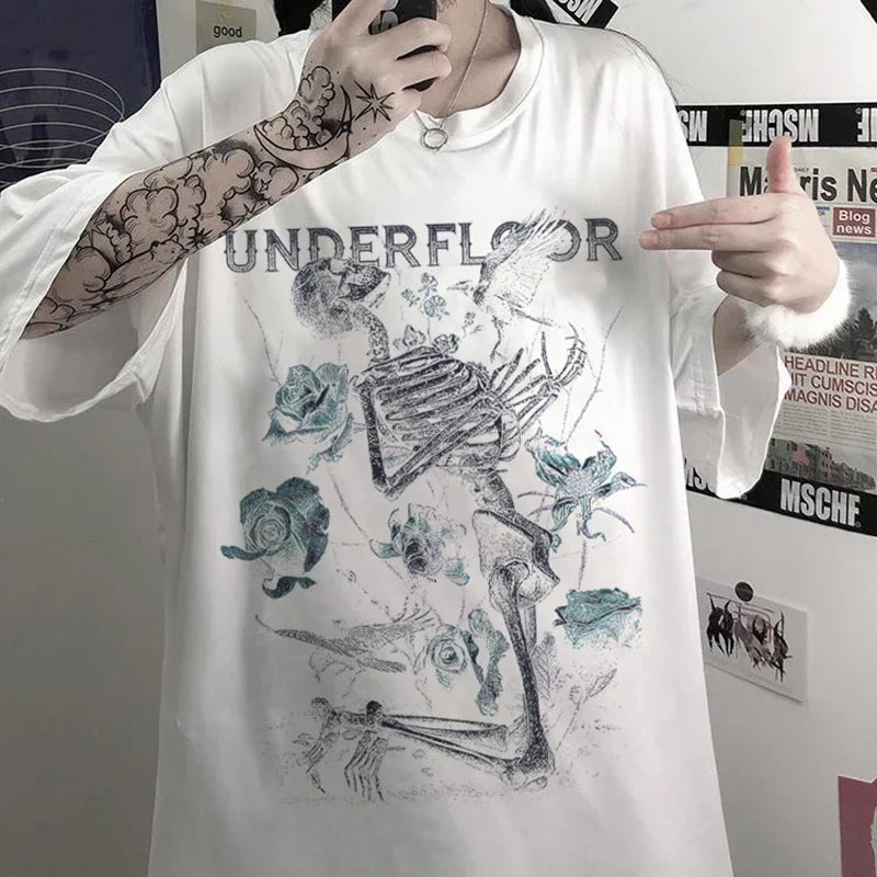 Women's T-shirt Harajuku Y2K Top Oversized T Shirt Retro Korean Style Black Demon Punk Gothic Anime Print Clothes Streetwear