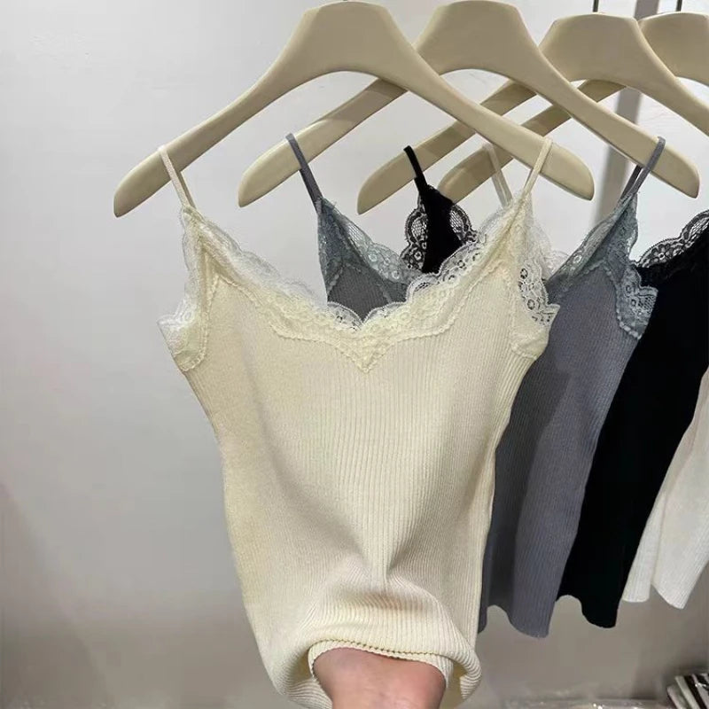 2025 Lace Tank Top Women Cropped Cute Camis Sexy White Tank Tops Female Korean Sleeveless Black Vest Summer Y2k Clothes