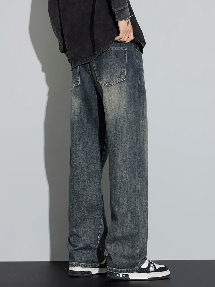 Cotton Baggy Men Wide Leg Jeans Retro Loose Streetwear Fashion Korean Straight Washed Denim Trousers High Quality Brand Clothes