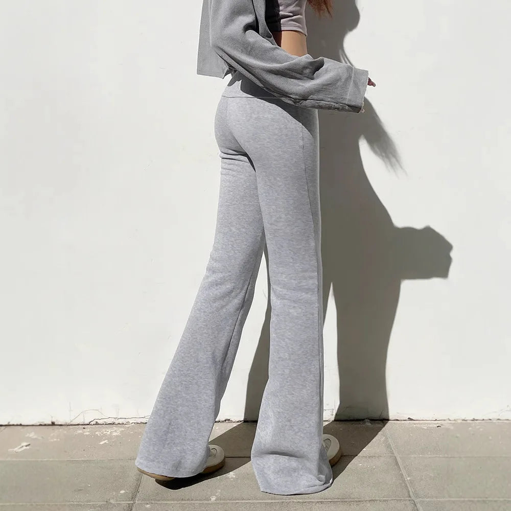 Casual Sexy Basic Solid Flare Pants Y2K Slim Low-Waisted Boot Cut Pants Women 2024 Autumn Spring Fashion Streetwear Lady