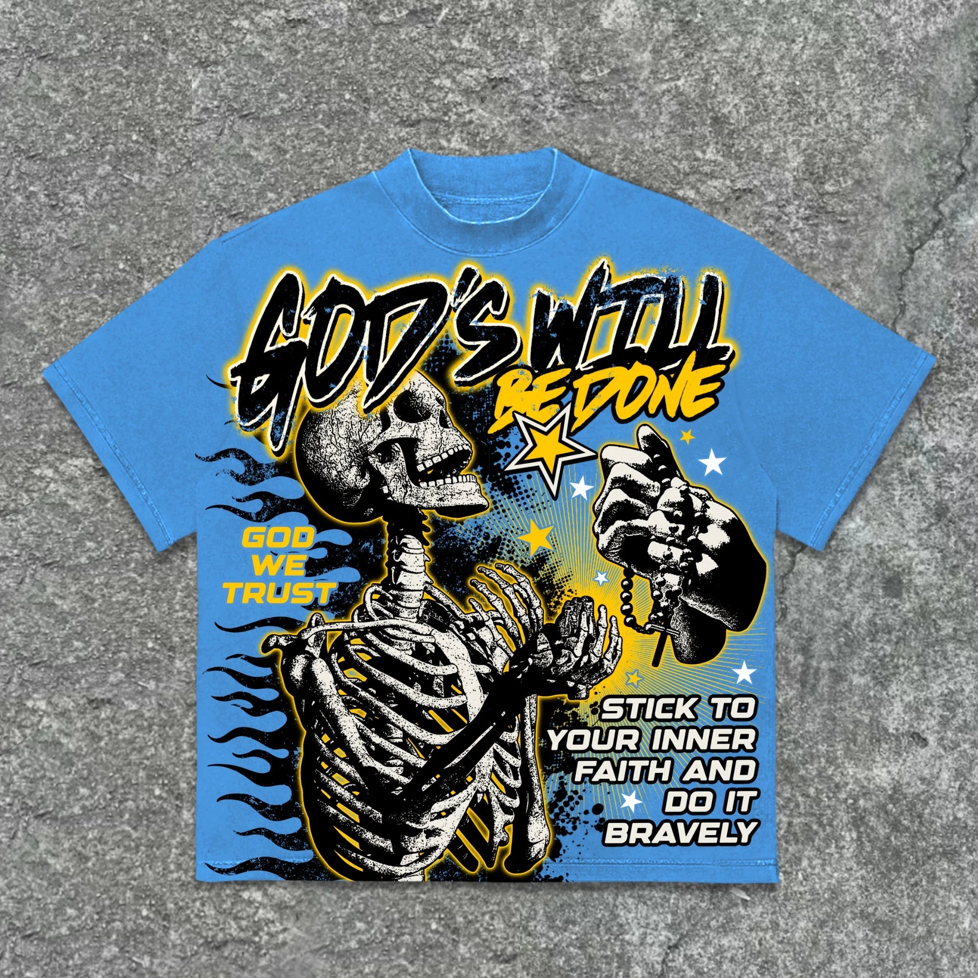 American Retro God's Will Skull Retro Pattern Cotton T-shirt Printed Graphic Men and Women Y2K Oversized T-shirt Street Wear