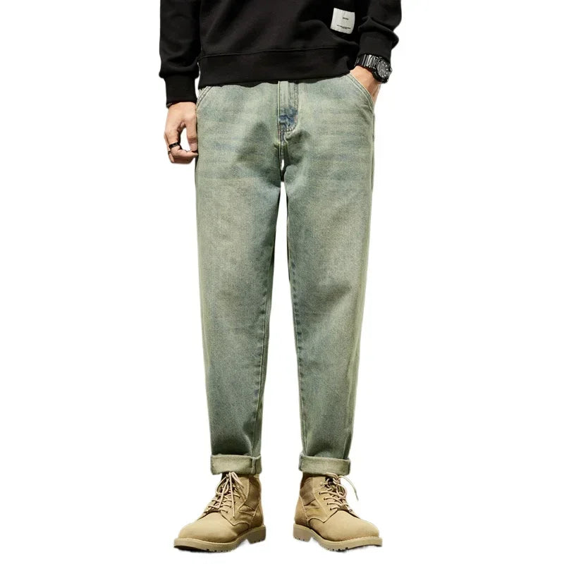 2025 Autumn and Winter New Loose and Versatile Harem Pants Retro Simple Fashion Solid Color Comfortable Versatile Jeans for Men