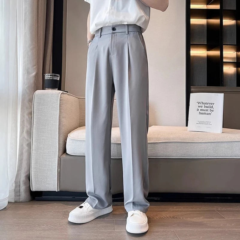 Wide Leg Gray Baggy Men's Summer Pants Tailoring Chinese Homme Dress Slacks Spring Clothes Male Suit Trousers Formal Designer Up