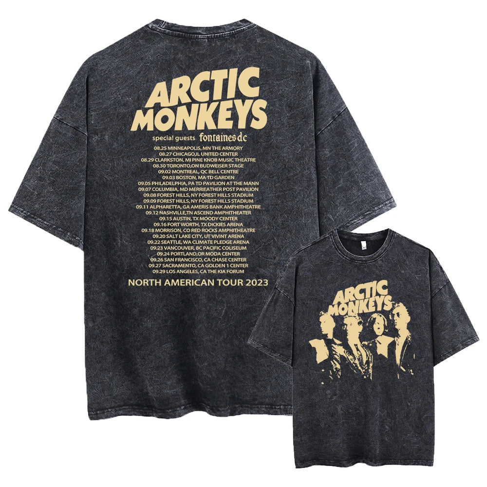Retro Rock Arctic Monkeys Music Album Graphic T-Shrit Men's Vintage Washed Oversized Short Sleeve T Shirt Y2k Hip Hop Streetwear