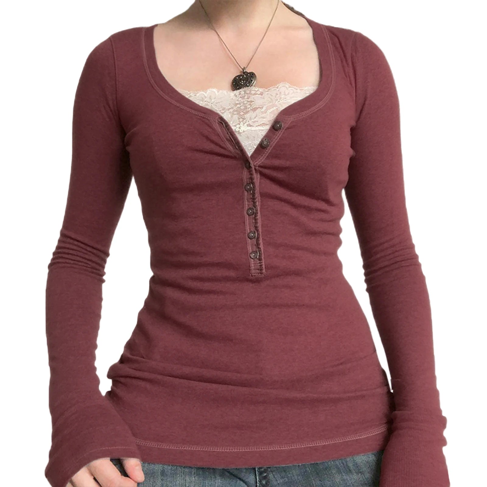 Vintage Lace Patchwork Cute Cotton Tshirts Women Korean Fashion Button Fairy Grunge Y2K Clothes Casual Spring Autumn Retro Tops