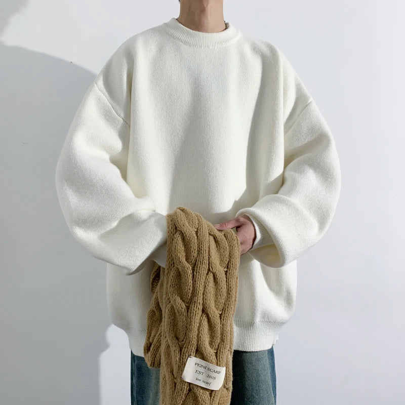 Korean Fashion Sweaters Men Autumn Solid Color Wool Sweaters Slim Fit Men Streetwear Mens Clothes Knitted Sweater Men Pullovers