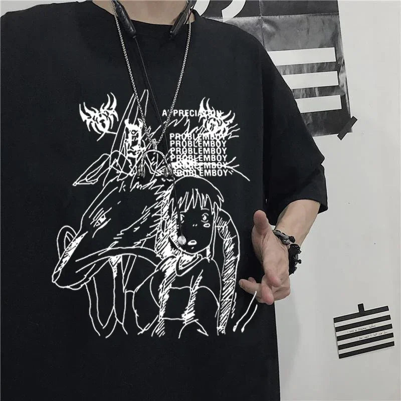 Women's T-shirt Harajuku Y2K Top Oversized T Shirt Retro Korean Style Black Demon Punk Gothic Anime Print Clothes Streetwear