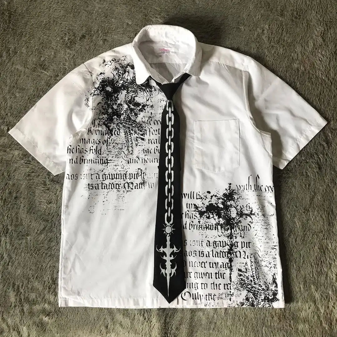 Y2K White Shirt Affliction Retro T Shirt Harajuku Men Skull Holy Writ Letter Printing Tee Fashion Gothic Short Sleeves Tops