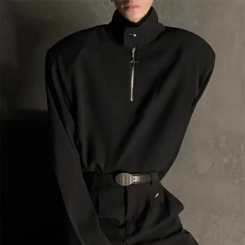 Long Sleeve Zipper Patchwork High Street Hoodies Sweatshirts Spring Autumn New Solid Loose Korean Tops Trend Casual Men Clothes