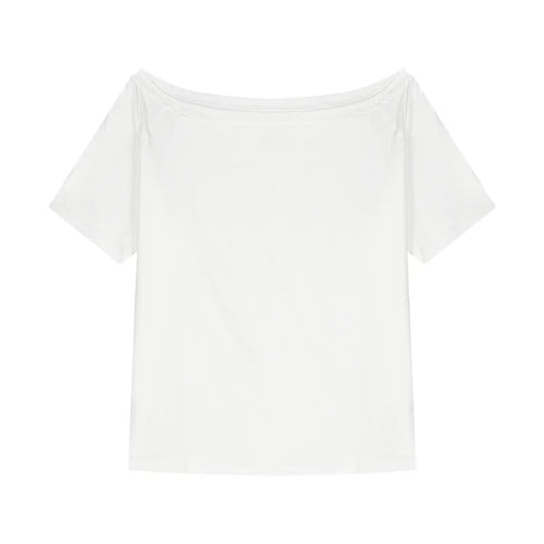 2025 Summer Off Shoulder T-shirt Women Sexy Y2K Korean Fashion Crop Tops Woman Vintage Japanese White Tee Shirt Femme Clothes
