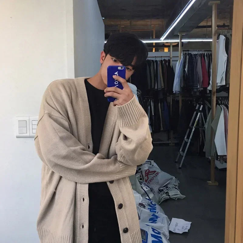 Knitted Sweaters For Men Solid Color White Man Clothes Coat Plain Jacket Cardigan X Korean 2025 Autumn Elegant Comfortable S A
