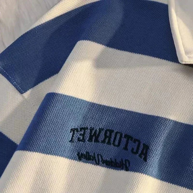 T Polo Shirts For Men Black Tops Oversize Male Clothes Big Size Embroidery Stripe Luxury Casual Full Sleeve High Brand Aesthetic